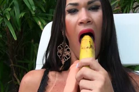 Sensual shemale Erika Lee Masturbates With A Banana And Sticks A sex tool Up Her butthole