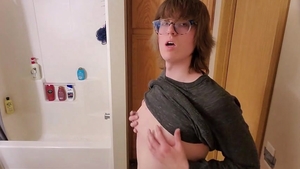 Trans Girl Stephanie Sprays Massive Cumshot All Over Bathroom Floor