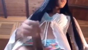 stunning t-girl latin chick Strokes Her Shecock